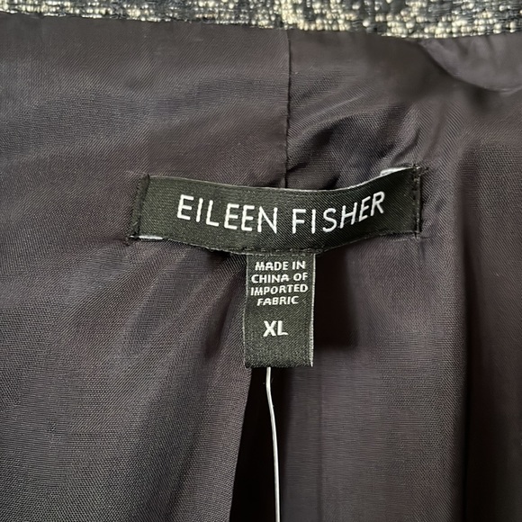 NWT Midnight Blue Eileen Fisher Funnel Neck Illusion Jacquard A-line Coat Sz XL - Picture 2 of 16